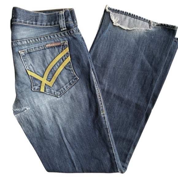 William Rast Billy Bootcut Button Fly Blue Denim Jeans Pant *FRAYED HEM* SIZE 33 - Picture 1 of 13